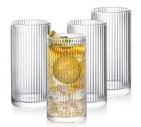 POLIDREAM Set di 4 bicchieri in vetro stile origami, 350 ml, bicchieri highball, eleganti bicchieri vintage Art Deco ondulati, bicchieri da succo, ideali per cocktail, birra