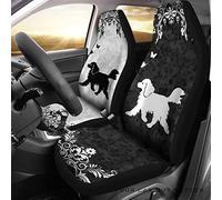 Poliestere Cuscino per Sedile Auto Coprisedile Cavalier King Charles Spaniel Black & White Flowers Background Auto Macchina Seat Cover Lavabile Set di Copri Sedili per Macchina, SUV