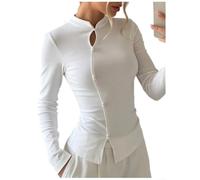 Poliestere manica lunga camicia donna tinta unita moda | Dettaglio con bottoni, per una silhouette aderente, design a maniche lunghe, motivo a tinta unita, stile alla moda