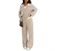 Poliestere per loungewear tinta unita Set di due pezzi Poliestere (Apricot
