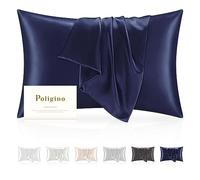 Poligino Federe in 100% Seta Cuscino,22 Mamme,Proprietà Antibatterica,Bassa Allergenicità, Federa in Seta Protegge i Tuoi Capelli e La Tua Pelle,1 Pz 50x70cm,Blu scuro