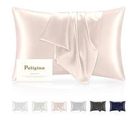 Poligino Federe in 100% Seta Cuscino,22 Mamme,Proprietà Antibatterica,Bassa Allergenicità, Federa in Seta Protegge i Tuoi Capelli e La Tua Pelle,1 Pz 50x70cm,Rosa
