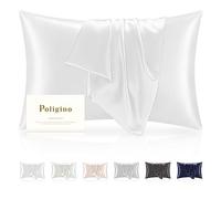 Poligino Federe in 100% Seta Cuscino,22 Mamme,Proprietà Antibatterica,Bassa Allergenicità, Federa in Seta Protegge i Tuoi Capelli e La Tua Pelle,1 Pz 50x70cm,Bianco
