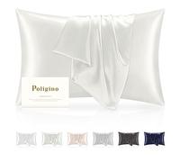 Poligino Federe in 100% Seta Cuscino,22 Mamme,Proprietà Antibatterica,Bassa Allergenicità, Federa in Seta Protegge i Tuoi Capelli e La Tua Pelle,1 Pz 50x80cm,Beige