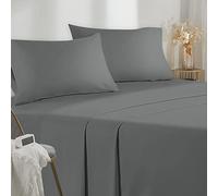Poligino Lenzuola Matrimoniali 150x190/200cm - Completo Lenzuola 4 Pezzi in Microfibre - Lenzuolo con Angoli - Lenzuola Sopra - 2 Federa 50x80 - Grigio Scuro