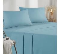 Poligino Lenzuola Matrimoniali 160 - Completo Lenzuola 4 Pezzi in Microfibre - Lenzuolo con Angoli - Lenzuola Sopra - 2 Federa 50x80 - Lenzuola Matrimoniali 160x190/200cm Celeste