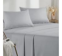 Poligino Lenzuola Matrimoniali 180 - Completo Lenzuola 4 Pezzi in Microfibre - Lenzuolo con Angoli - Lenzuola Sopra - 2 Federa 50x80 - Lenzuola Matrimoniali 180x190/200cm Grigio Chiaro