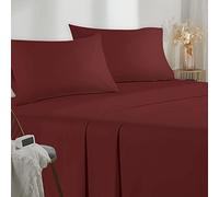 Poligino Lenzuola Una Piazza e Mezza 140 - Completo Lenzuola 4 Pezzi in Microfibre - Lenzuolo con Angoli - Lenzuola Sopra - 2 Federa 50x80 - Lenzuola Una Piazza e Mezza 140x190/200cm Bordeaux