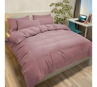 Poligino Set Copripiumino Matrimoniale 230x220 CM (2 Federe 50x80) Monocromatico in Microfibra Rosa Scuro, Morbido ed Ipoallergenico, Inclusa Federa 80x50 cm