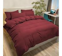 Poligino Set Copripiumino Una Piazza e Mezza 200x200 CM (2 Federa 50x80) Monocromatico in Microfibra Bordeaux, Morbido ed Ipoallergenico, Inclusa Federa 50x80 cm