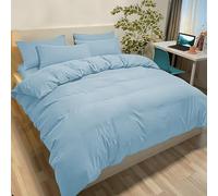 Poligino Set Copripiumino Una Piazza e Mezza 200x200 CM (2 Federe 65x65) Monocromatico in Microfibra Celeste, Morbido ed Ipoallergenico, Inclusa Federe 65x65 cm