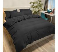 Poligino Set Copripiumino Una Piazza e Mezza 200x200 CM (2 Federe 65x65) Monocromatico in Microfibra Nero, Morbido ed Ipoallergenico, Inclusa Federe 65x65 cm