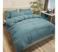 Poligino Set Copripiumino Una Piazza e Mezza 200x200 CM (2 Federe 65x65) Monocromatico in Microfibra Verde, Morbido ed Ipoallergenico, Inclusa Federe 65x65 cm