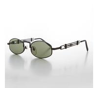 Poligono 90s Vintage Occhiali da Sole Elaborato Tempio Design Nero/Verde - Deryn