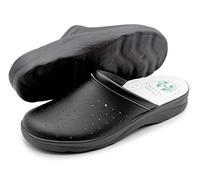 Poligono Ciabatte Sanitarie Anatomiche Uomo e Donna, Scarpe Pantofole Ortopediche Confortevoli con Tomaia in Vera Pelle Traforata, MADE IN ITALY, Nero (Uomo) 45