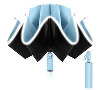 Poligono Ombrello Inverso Automatico, Ombrello Pieghevole Antivento, Ombrello Grande da Pioggia 10 Stecche Rinforzate per Uomo Donna, Diametro 105cm (Azzurro)