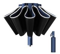 Poligono Ombrello Inverso Automatico, Ombrello Pieghevole Antivento, Ombrello Grande da Pioggia 10 Stecche Rinforzate per Uomo Donna, Diametro 105cm (Blu scuro)