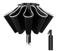 Ombrello Inverso Automatico, Ombrello Pieghevole Antivento, Ombrello Grande da Pioggia 10 Stecche Rinforzate per Uomo Donna, Diametro 105cm (Nero)