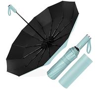 Ombrello Pieghevole Automatico, Ombrello Antivento Portatile, Ombrello Grande da Pioggia 12 Stecche Rinforzate per Uomo Donna, Diametro 105cm (Verde Menta)