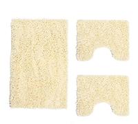 Poligono Set Tappeti Bagno 3 Pezzi in Microfibra, Tappeto Pelo Lungo 50x80 cm, 2 Tappetini per WC e Water Forma Rettangolare 40X50 cm, Morbido, Antiscivolo, Beige
