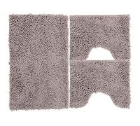 Poligono Set Tappeti Bagno 3 Pezzi in Microfibra, Tappeto Pelo Lungo 50x80 cm, 2 Tappetini per WC e Water Forma Rettangolare 40X50 cm, Morbido, Antiscivolo, Grigio