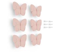 Poliplast - Set da 6 Pomelli, Design farfalla per Armadio e Cassetti e cameretta bambini, Articolo 427F, Verniciato a mano, Colore Rosa