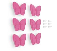 Poliplast - Set da 6 Pomelli, Design farfalla per Armadio e Cassetti e cameretta bambini, Articolo 427F, Verniciato a mano, Colore Fucsia