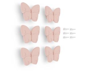 Poliplast - Set da 6 Pomelli, Design farfalla per Armadio e Cassetti e cameretta bambini, Articolo 427F, Verniciato a mano, Colore Rosa Salmone