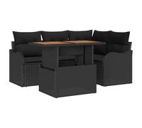 Polirattan intrecciato moderno con contenitore impermeabile 5 pezzi Nero | Set Divano da Giardino 5 Pezzi con Contenitore Poly Rattan Nero Modulare con Cuscini Impermeabili per Terrazza e Patio