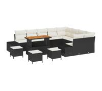 Polirattan modulare impermeabile design 13 pezzi Nero Bianco crema | Set Divano da Giardino 13 Pezzi con Cuscino Nero Polyrattan Modulare Acciaio Legno Acacia per Terrazza e Balcone