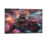 POLIUAWS Arte da Parete con Gatti Gatti Gatti sulla Moto Camera da Letto per Adolescente, Sala Giochi, Camera dei Giochi Ragazzi, Decorazione da Parete Dipinti Arte Murale, 50x75 cm