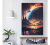 POLIUAWS Poster artistico "Cosmic Lake Reflections", stampa artistica, poster su tela, stampe artistiche, decorazione moderna per casa, festa di compleanno, decorazione, 60 x 90 cm