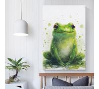 POLIUAWS Poster con rana con lo sguardo verde, stampa per casa, camera da letto, bagno, decorazione da parete, su tela, decorazione artistica da parete, per compleanno, coppia, 20 x 30 cm