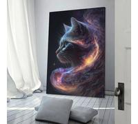 POLIUAWS Quadri da parete per soggiorno, gatto nella nebbia cosmica, rustica casa colonica, decorazione da parete, tela, 30 x 45 cm