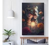 POLIUAWS Quadro da parete con il magico ragazzo di tigre, per camera da letto, soggiorno, bambini, ragazza, ragazzo, festa di compleanno, regalo, opere d'arte, 60 x 90 cm
