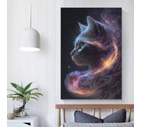 POLIUAWS Quadro su tela con gatto nella nebbia cosmica da parete per camera dei ragazzi, camera delle ragazze, 40 x 60 cm