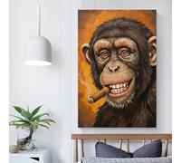 POLIUAWS Quadro su tela con motivo scimpanzé che fuma un sigaro dipinto su tela, moderno, decorazione da parete, casa, ufficio, matrimonio, decorazione per la casa, 60 x 90 cm