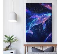 POLIUAWS Stampa su tela con motivo balena nella nebbia interstellare, arte da parete, per soggiorno, decorazione della casa, poster di nozze, decorazione per la casa, 50 x 75 cm