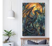 POLIUAWS WTD - Stampa su tela con motivo drago, motivo: storia, arte murale, immagini, set da parete, decorazione per la casa, 40 x 60 cm