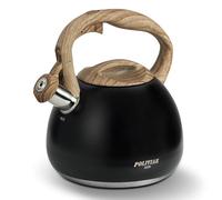 Poliviar JX2018-WB20-DE - Bollitore moderno a induzione, in acciaio inox, per tutti i piani cottura, bollitore a flauto con manico in legno, bollitore per tè caffè, ca. 2,7 l, nero