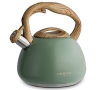 Poliviar JX2020-SB30-DE - Bollitore a fischio, in acciaio inox, per tutti i piani cottura, con manico in legno per tè e caffè, max. 3 l, verde flatland