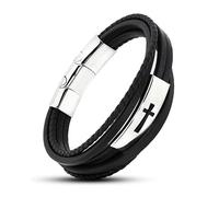 POLLDAN Bracciale con croce da uomo, in vera pelle, braccialetto religioso, elegante braccialetto cristiano da uomo, accessorio perfetto per la fede, braccialetto con croce da uomo, gioiello cristiano