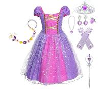 Pollen Vestito da principessa, da principessa, per bambini, set da 7 pezzi, con corona diadema, guanti, bacchetta magica, ecc., per matrimonio, cosplay, carnevale, matrimonio, festa di compleanno, 120