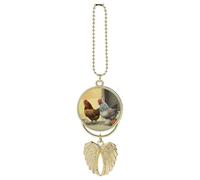 Polli italiani Auto Appeso Ornamento Specchio Retrovisore Pendente Carino Specchio Auto Decorazione Estetica Divertente Ciondolo Auto Charms Regali per Uomini Donne Stile Oro
