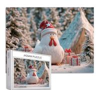 Pollo che indossa cappello di Babbo Natale 1000 pezzi puzzle per adulti pineta campo arte puzzle colorato puzzle fai da te per la decorazione della casa regali puzzle famiglia perfetto per serate di
