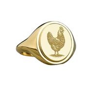 Pollo in argento sterling 925 | Anello placcato in oro | Anelli con sigillo ovali 15x13 mm | Misura della fascia US 5-12,5 Avelaibal | LKDR_0500