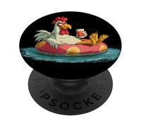 Pollo scontroso vacanza in piscina per gli amanti dell'anello della spiaggia PopSockets PopGrip Adesivo
