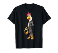 Pollo Tiene Casco Ritratto Arte Animale Motivo Pollo Maglietta