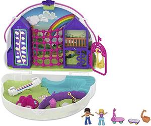 Polly Pocket - Borsetta Arcobaleno dei Sogni, set a tema parco avventura con due micro bambole Polly e Shani e 8 accessori inclusi, giocattolo per bambini, 4+ anni, GKJ65