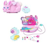 Polly Pocket - Cofanetto Coniglietto 2 in 1, set con due micro mondi a tema coniglietto e unicorno, include 2 mini bambole, cuccioli e tanti accessori, giocattolo per bambini, 4+ anni, JFT88